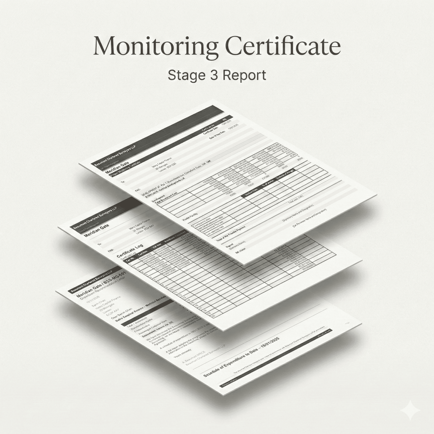 Monitoring Certificate — 3D exploded axonometric view