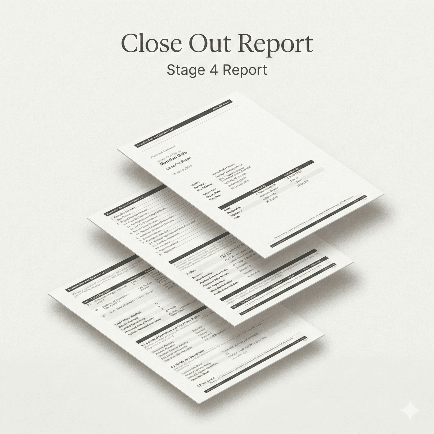 Close-Out Report — 3D exploded axonometric view